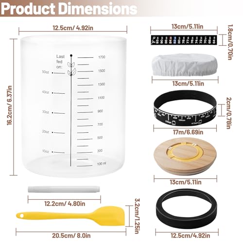 EOKPHULL Sourdough Starter Jar Kit,50 OZ Wide Mouth Sourdough Starter Jar Glass with Measurement,Sourdough Bread Baking Tools for Sourdough Lovers Beginners,Reuseble Sour Dough Home Baking Supplies