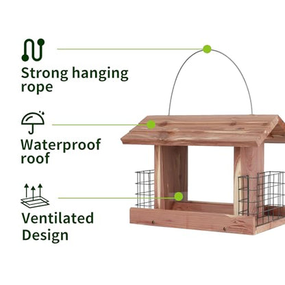 Solution4Patio US Cedar Hopper Bird Feeder for Outdoors Hanging, Handcrafted Wood Double Suet Cage & Clear View Windows, Squirrel-Proof Wild Bird Feeder for Cardinals, Finches, Chickadees - style: Rectangle