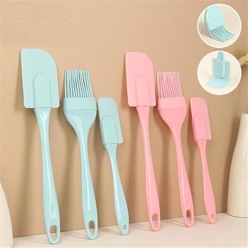 3PCS Silicone Pastry Brushes, Baking Cream Scraper,Household Kitchen Rubber Oil Brush, Cake Spreader for Baking, Grilling (Pink)