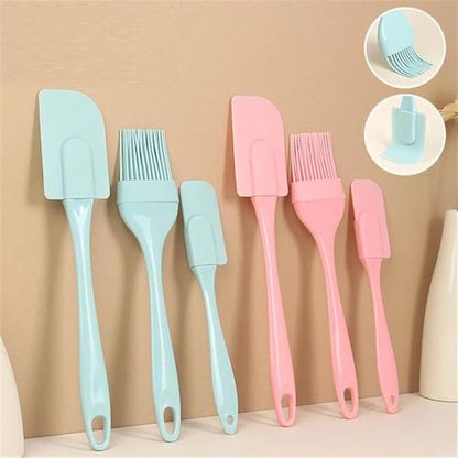 3PCS Silicone Pastry Brushes, Baking Cream Scraper,Household Kitchen Rubber Oil Brush, Cake Spreader for Baking, Grilling (Pink)