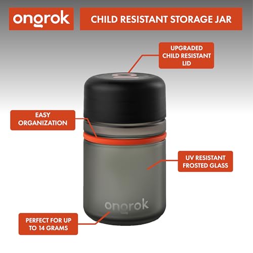 ONGROK Glass Storage Jar, 180ml, 3 Pack | UV Herb/Spice Jar with Child‑Resistant Lid, Color‑Coded Glass Containers to Preserve Smell and Aroma - size: 180ML - 3 Pack
