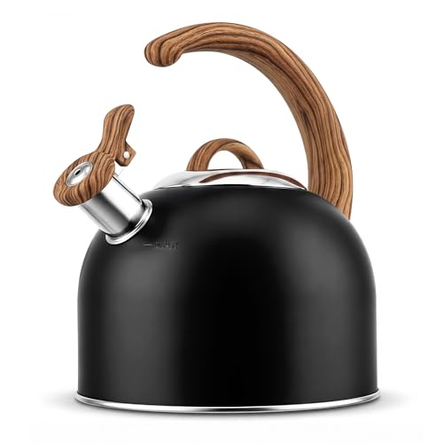 Harriet Tea Kettle Whistling Stovetop Tea Pot, 3.1QT Food Grade Stainless Steel Kettle for Boiling Water Coffee or Milk(Black) - color: Black