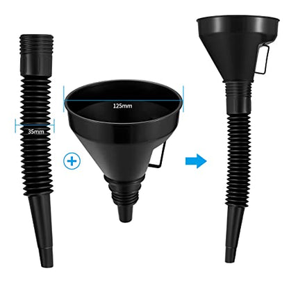 6 Pcs Automotive Funnels Set, Wide Mouth Fuel Funnels, Plastic Long Neck Oil Funnel, Flexible Right Angle Funnel, with Detachable Spout and Filter for Water/Gasoline/Coolant/Engine Oil