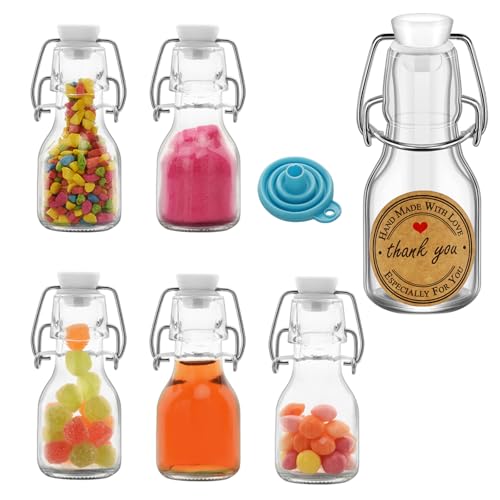 6Pcs White Lid 2 oz Mini Swing Top Glass Bottles, 60ML Mini Storage Bottles, with Lids Kraft Decoration,Small Glass Bottles,for Wedding Themed Party Favors (6)