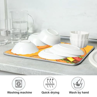 Cheeseburger Tomato Yellow Dish Drying Mat Kitchen Dish Drying Pad Absorbent Microfiber Kitchen Decor for Draining Racks Sinks Coffee Bar 18x24 Inch - size: 18x24in