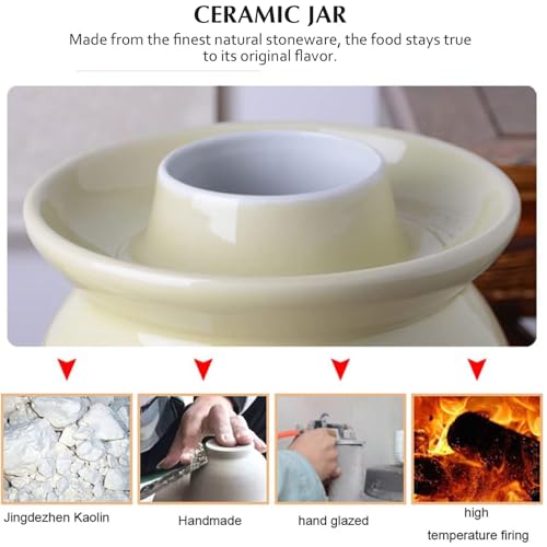Ceramic Fermenting Crock With Water Seal Airlock Lid, Traditional Chinese Fermentation Crock Stoneware Pickling Pot(Beige,0.6L) - color: Beige, size: 0.6L