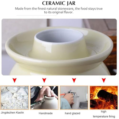 Traditional Chinese Stoneware Fermentation Crock with Water Seal Lid, Ceramic Pickling Pot, 1 Pcs(Beige,10.5L) - color: Beige, size: 10.5L