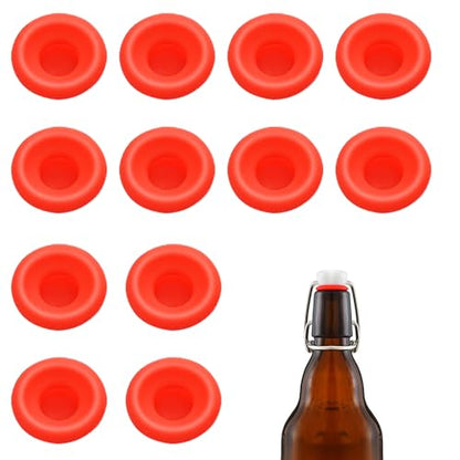 12PCs Dopamine color Silicone Gaskets Washers Seals for Cap Swing Flip Top for Home Brew Beer Soda Bottle Sealing (Red) - color: Red