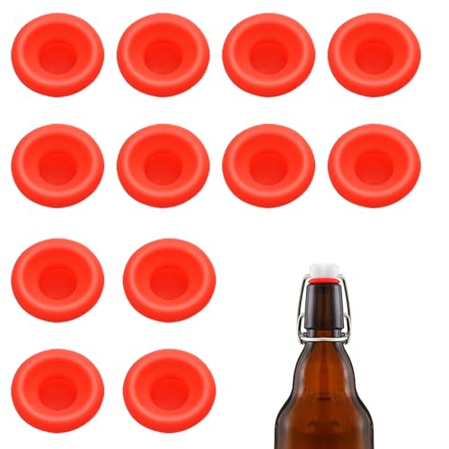 12PCs Dopamine color Silicone Gaskets Washers Seals for Cap Swing Flip Top for Home Brew Beer Soda Bottle Sealing (Red) - color: Red