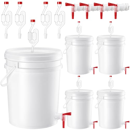 4 Pcs 6.5 Gallon Fermenting Bucket White Fermentation Bucket with Spigot Twin Bubble Airlock and Silicone Bung Fermentation Kit for Home Beer Wine Mead Other Fermented Beverage - size: 6.5 Gallon