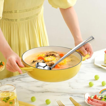 Kichvoe Square Stainless Steel Soup Ladle with Hanging Corrosion Resistant Cooking Spoon for Stirring and Serving Soups Hot Pot and Stews in Home Professional Kitchens