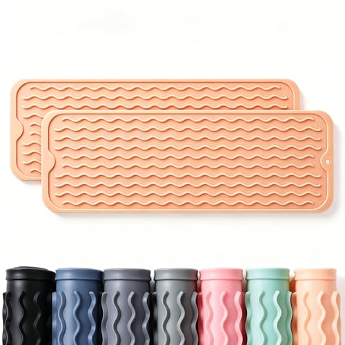 2 Pack Caketime Silicone Dish Drying Mat for Kitchen Counter Faucet Protector Under Sink Stone Rack Bath Mats for Bathroom Kitchen Decor Usage Absorbent Organizer Drain Tray 17inchx6inch Beige - color: Beige, size: 17"*6"