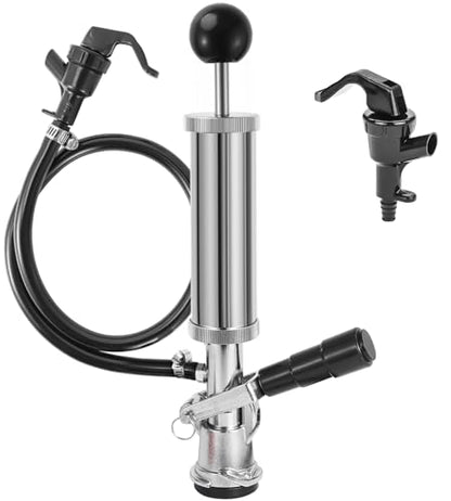 4” Keg Party Pump Keg Tap, D System Beer Keg Pump for US Sankey, Kegerator Tap Stainless Steel Probe Coupler Beer Tap with Beer Line Faucet Hose Clamps for Homebrew Picnic Parties (Silver Clamps)