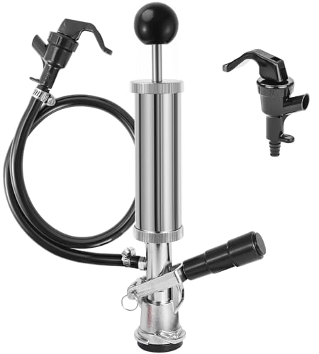 4” Keg Party Pump Keg Tap, D System Beer Keg Pump for US Sankey, Kegerator Tap Stainless Steel Probe Coupler Beer Tap with Beer Line Faucet Hose Clamps for Homebrew Picnic Parties (Silver Clamps)