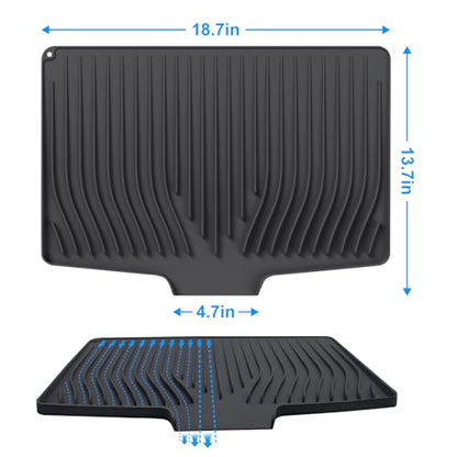 Silicone Dish Drying Mat for Kitchen Countertops and Sinks,19 x13.7 Inch Non Slip Heat Resistant Mat with Built In Drainage System,For Refrigerator and Drawer Liners (black, 19 x13.7 Inch) - color: Black