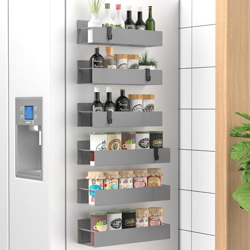 HuggieGems 6 Pack Magnetic Spice Storage Rack Organizer for Refrigerator and Oven, Gray Fridge Organizers and Storage - color: Gray, size: 6 Pack