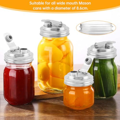 Mason Jar Pour Spout Lid Stainless Steel, 2 Pack Wide Mouth Mason Jars Lids, Anticracking Ball Wide Mouth Lid, Canning Lids for Drinking, Salad Dressing(2 Pcs)