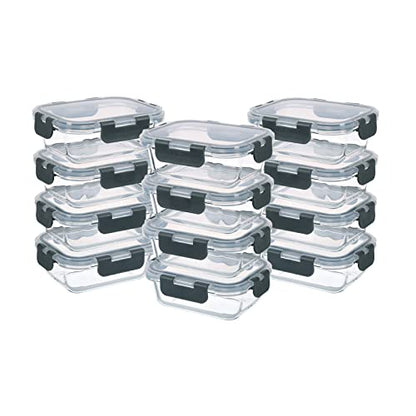GULFLIN 24-Piece Small Glass Food Storage Containers with Lids Airtight, 1.5 Cup Meal Prep Containers Set, Microwave&Dishwasher Safe, Leak-Proof, BPA-Free, Grey - color: 12oz,Same Size - 12 Pack,Grey Set