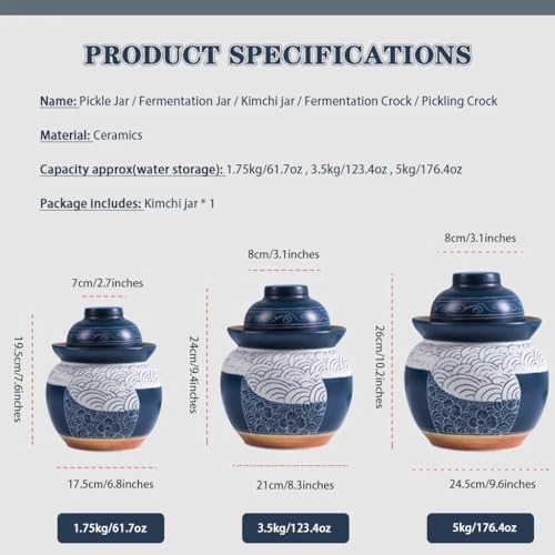 Japanese Style Flowers in The Clouds Kimchi Jar, Household Thickened Ceramic Pickling Crock, Water-Sealed Fermentation Tank, Handmade Desktop Ornaments(3.5kg/123.4oz) - size: 3.5kg/123.4oz