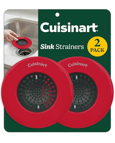 Cuisinart Sink Strainers- 2 Pack Kitchen Sink Drain Strainer & Food Catcher with Enamel-Coated Stainless Steel Rim and Silicone Base, Fits Standard 3.5" Drains, Outer Diameter 4.35", Scratch-Safe - color: Red