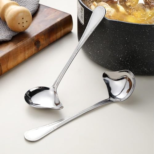 2Pcs Gravy Ladle with Pour Spout, 7.8 Inch Stainless Steel Sauce Drizzle Spoon for Spooning Gravies and Sauces Dressings