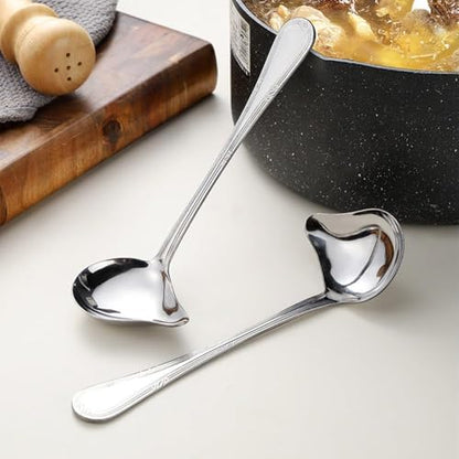 2Pcs Gravy Ladle with Pour Spout, 7.8 Inch Stainless Steel Sauce Drizzle Spoon for Spooning Gravies and Sauces Dressings