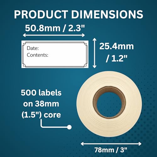 Waterproof Date & Contents Pantry Labels 1" x 2" (25.4 x50.8 mm) - 500/roll in Dispense Box – Easy-Tear Perforated Food Labels for Containers, Freezer & Meal Prep – Removable, Writable - style: Date and Contents Label