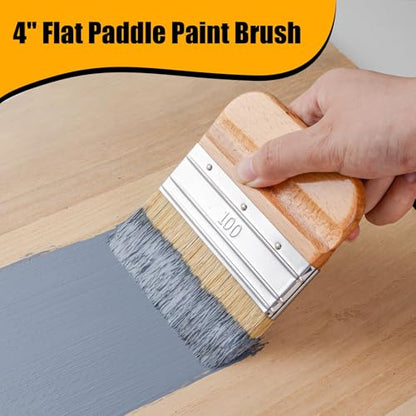 4 Inch Flat Paddle Paint Brush, Paint Brush with Short Wooden Handle, Natural Bristle Brush, Wide Paintbrush for Stains, Varnishes, Wall Painting, Furniture Refinishing & DIY Craft Projects - size: 4 Inch Paddle Paint Brush