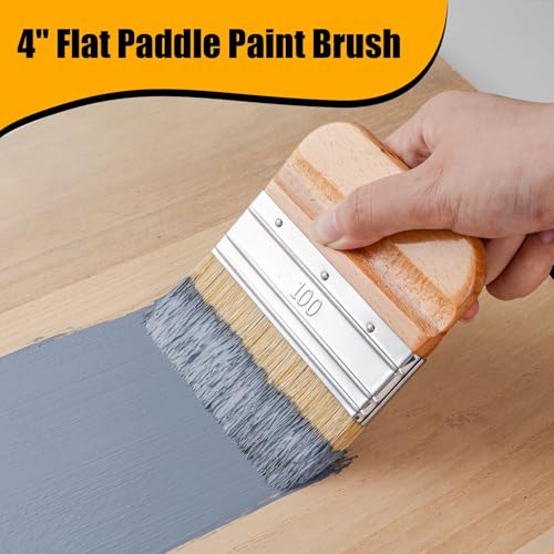 4 Inch Flat Paddle Paint Brush, Paint Brush with Short Wooden Handle, Natural Bristle Brush, Wide Paintbrush for Stains, Varnishes, Wall Painting, Furniture Refinishing & DIY Craft Projects - size: 4 Inch Paddle Paint Brush