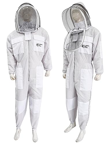 Highly Ventilated Beekeeping Suit Beekeepers 3 Layer Premium bee Suit for Men & Women with Pair of Gloves - color: White Fencing Veil, size: Medium
