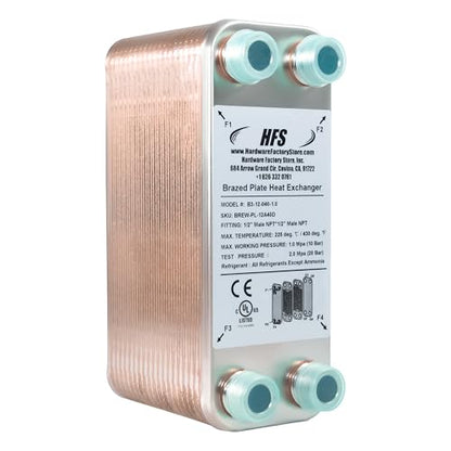 HFS(R) 40-Plate Stainless Steel 304 Homebrew Beer Wort Chiller Heat Exchanger, 7.5" x 2.9", 1/2" x 1/2" MALE NPT, Quick Beer Cooling System (7.5" 2.9"/40 plate, 1/2" x 1/2" NPT) - size: 7.5'' 2.9''/40 plate, 1/2" x 1/2" NPT