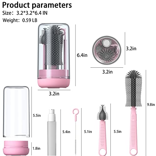 Pink Silicone Baby Bottle Cleaner Kit - Bottle Brush Set, Drying Rack, Nipple & Straw Brushes, Soap Dispenser - Travel & Home Use - color: Light Pink