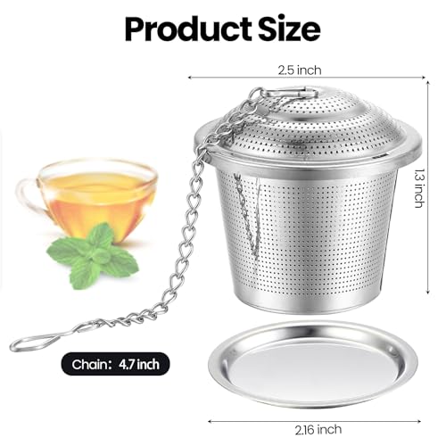 Zopeal 9 Pcs Tea Infuser Stainless Steel Strainer with Extended Chain Hook and Saucer Loose Leaf Steeper Fine Mesh Ball Tea Filter for Brew Spices Seasonings Fits Cup Mug Bottle (Large) - style: Large