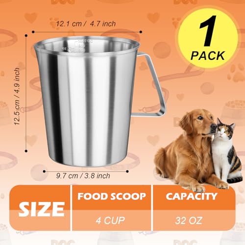 4Cup Dog Measuring Cup,Stainless Steel Measuring Cup,Pet Food Measuring Scoop for Dogs, Cats, Birds and Small Pets,Kitchen use-Ideal for Dry Food & Treats (4CUP) - size: 4CUP
