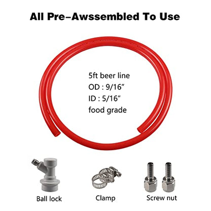PERA 5/16" ball lock line assembly, MFL liquid disconnect with 5ft gas line for home brewing