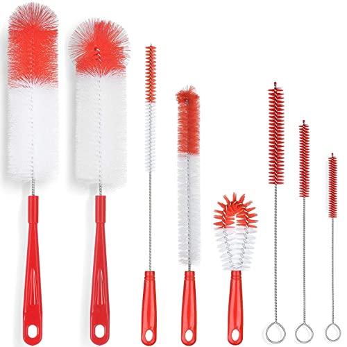 ALINK 8-Pack Red Bottle Brush Cleaner Set - Long Cleaning Brush for Narrow Neck Wine/Beer Bottles, Thermos, Hummingbird Feeder, Spout, Lids and Straws - color: Red