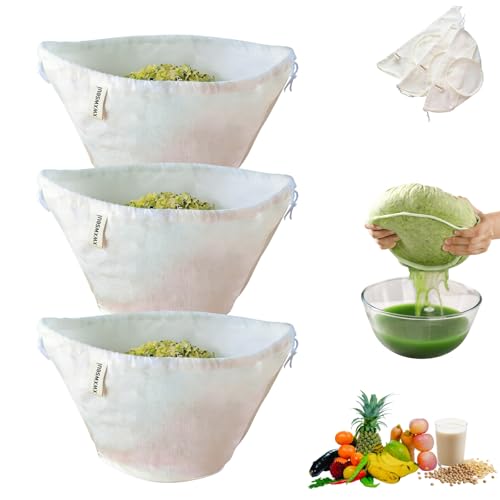 Organic Cotton Cheesecloth Bags, Reusable Nut Milk Bag, 100% Cotton Fine Mesh Strainer Bag for Cooking, Baking, Juicing, Cheese Making (Large-3 Pack) - size: Large-3 Pack