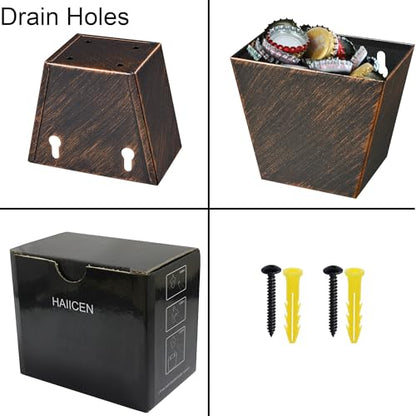 Retro Stainless Steel Beer Cap Bucket Wall Mounted Bottle Cap Catcher with Drain Holes Antique Copper for Outdoor Post Cooler Table - color: Aged Copper