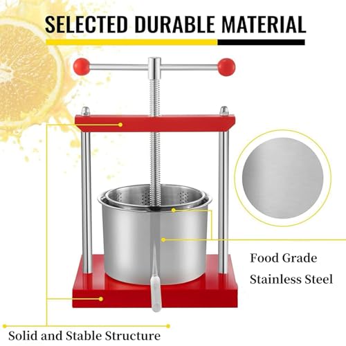 2L Manual Juice Press, Herb Fruit Cheese Press, Food Grade Stainless Steel Juicer Presser for Fruit Cider Wine Olive Oil
