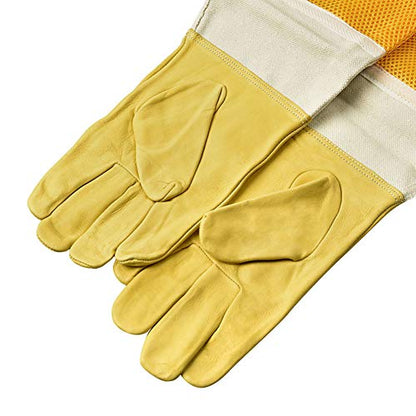 DZXZY Professional Beekeeping Gloves Hornets Premium Goatskin Leather Beekeeing Supplies with Long Canvas Protective Vented Sleeves & Elastic Cuffs.L Large - size: Large (Pack of 1)
