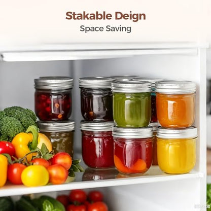 ComSaf 8 oz Wide Mouth Mason Jars, 6 Pack Small Half Pint Jars with Lids | BPA-Free, Half-Pint Portion, Chunky Salsa, Overnight Oats, Party Favors, Meal Prep, DIY Candles, Labels and Twine - size: 8oz*6 wide mouth