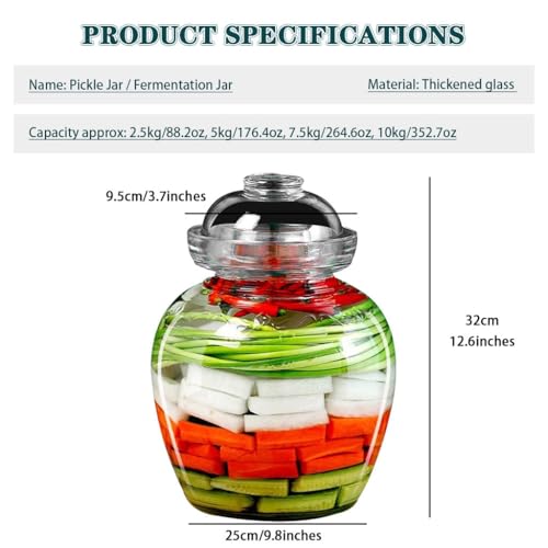 Water-Tight Korean Fermentation Jar, Thickened Glass Transparent Kimchi Jar, Pickle Jar with Auspicious Cloud Pattern, Kimchi Storage Jar(10kg) - size: 10kg