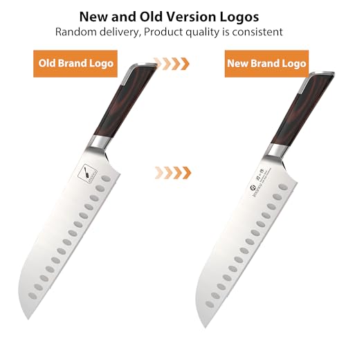 imarku Japanese Santoku Knife 7 Inch, Ultra Sharp Chef Knife, Professional Grade Powder High Carbon Steel Forged Kitchen Knife, PakkaWood Ergonomic Handle, Gifts for Women and Men - color: Classic Brown