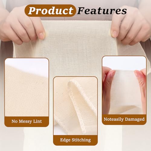 12PCS Reusable Cheese Cloths, Organic Cotton Cheese Cloths 20x20 inches, Suitable For Filtering, With Edges, Cheese-Making, Juicing, Baking and Turkey Cooking.