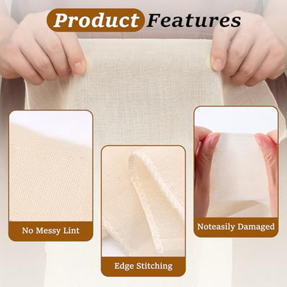 16PCS Reusable Cheese Cloths, Organic Cotton Cheese Cloths 20x20 inches, Suitable For Filtering, With Edges, Cheese-Making, Juicing, Baking and Turkey Cooking.