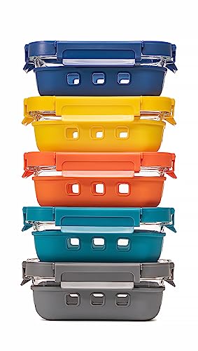 GENICOOK Glass Meal Prep Containers 5-Pack With Glass Lids & Steam Vent, 35 Oz / 4.4 Cups Leakproof Airtight Food Storage Containers, Borosilicate Glass, Microwave And Dishwasher Safe, Bpa-Free - color: Grand Five-Color