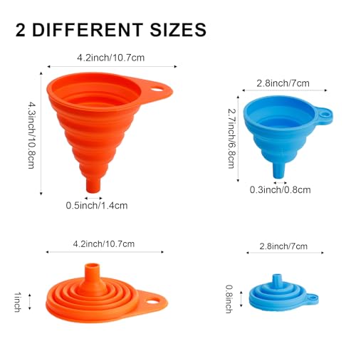 Kitchen Funnel Set of 4, Food Grade Foldable Small and Large Funnel Colorful Silicone Collapsible Funnels Flexible Funnels for Kitchen Use Filling Bottles Liquid Transfer Kitchen Gadgets Accessories