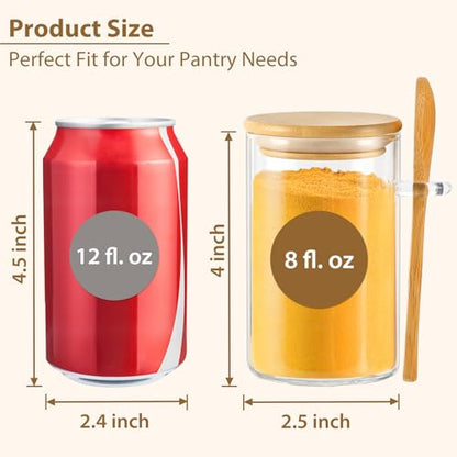 TBWIND 12 Pack 8 oz Round Glass Spice Jars with Lids and Spoons – Airtight Small Spice Containers Set with Labels, Clear Glass Storage Jars for Seasoning, Spices, Kitchen Pantry Organization - color: Round/8oz/12pcs/Spoon