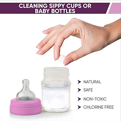 CleanHike (3) Baby Water Bottle Cleaning Tablets - (90 Pack) Natural Bottle Cleaner for Milk Bottles Tabs for Stainless Steel and Plastic Kid's Tumbler - Individually Packed