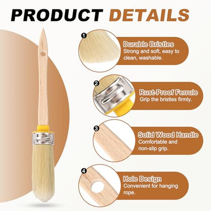 uxcell 5 Pcs Wax Paint Brushes, 2.1 x 0.8 Inch Chalk Stencil Brush, Oval PET Fiber Bristle with Wood Handle, Painting Tool for Furniture DIY Home Decor Art Crafts, Yellow - size: 2.1 x 0.8 Inch